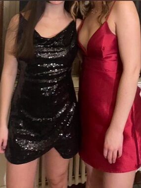 Urban Outfitters Red Satin Mini Dress with Black Sequin Mini
